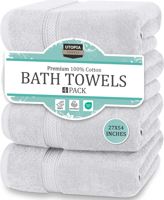 Utopia Towels - 4 Piece Bath Towels Set (69 x 137 CM) - Premium 100% Ring Spun Cotton - Quick Dry, Highly Absorbent, Soft Feel Towels, Perfect for Daily Use (Silver)