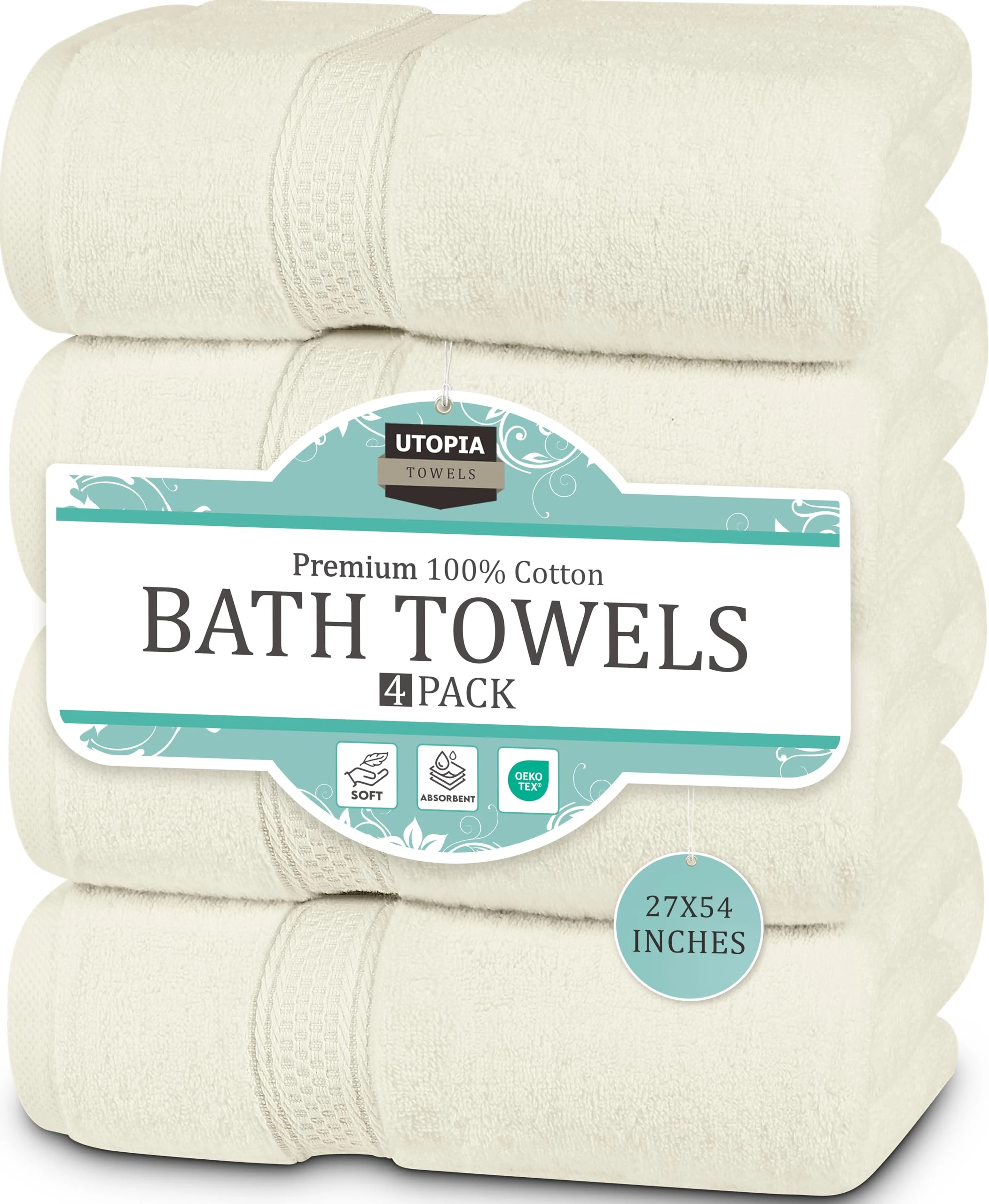 Utopia Towels - 4 Piece Bath Towels Set (69 x 137 CM) - Premium 100% Ring Spun Cotton - Quick Dry, Highly Absorbent, Soft Feel Towels, Perfect for Daily Use (Ivory)