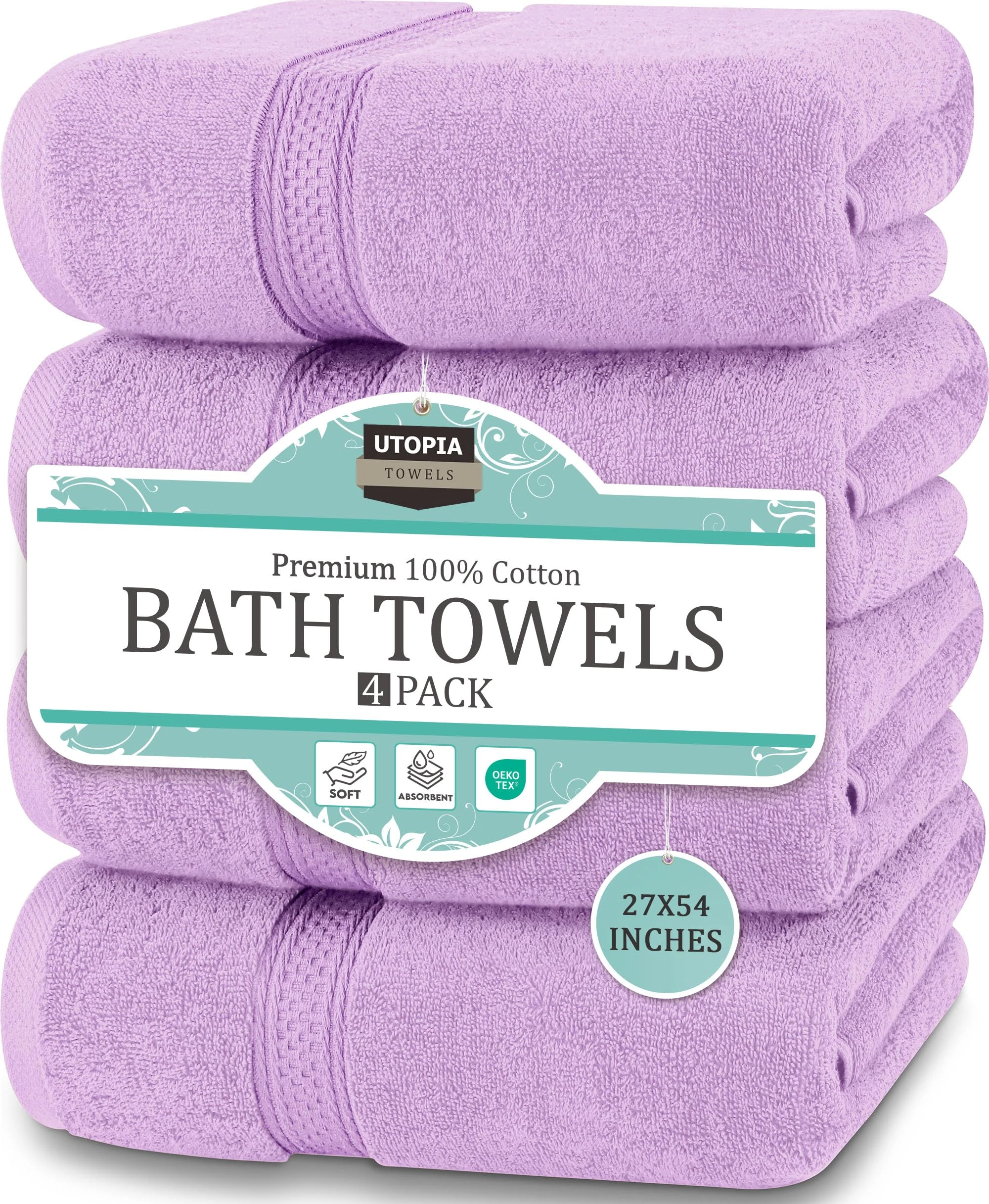 Utopia Towels - 4 Piece Bath Towels Set (69 x 137 CM) - Premium 100% Ring Spun Cotton - Quick Dry, Highly Absorbent, Soft Feel Towels, Perfect for Daily Use (Lavender)