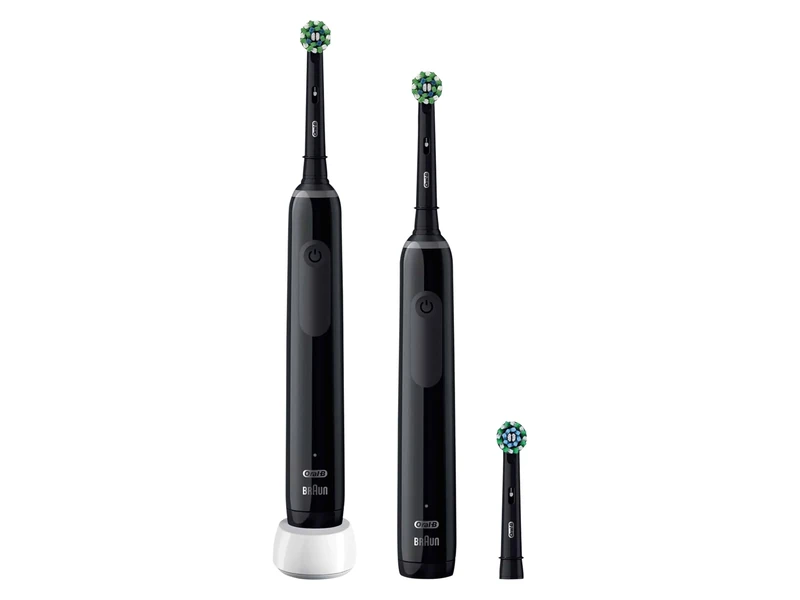 Oral-B Pro 3 3900 Electric Toothbrush (Pack of 2), Duo Pack Toothbrushes Plus 1 Replacement Brush, Black Packaging may vary