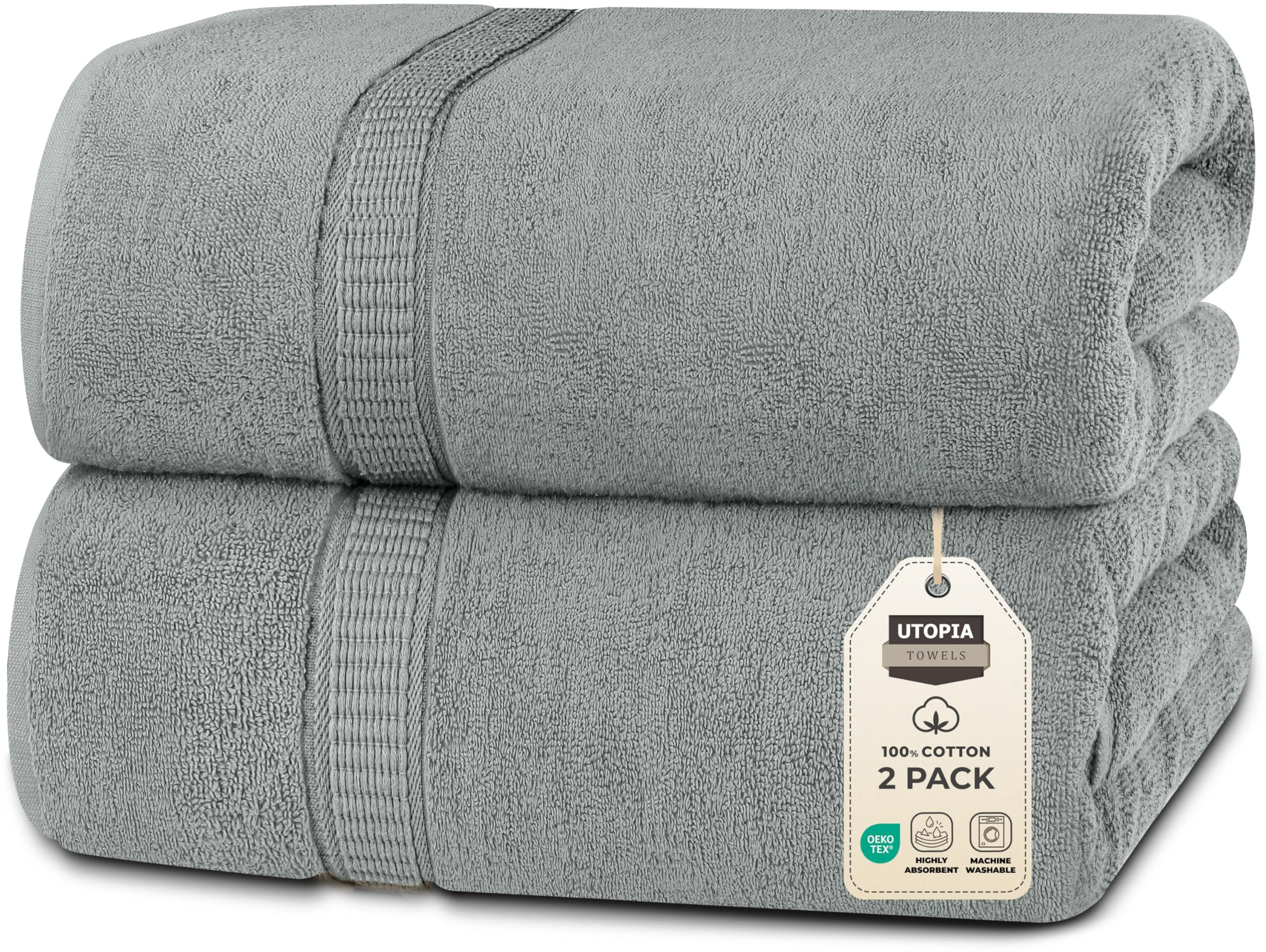 Utopia Towels - Premium Jumbo Bath Sheet (90 x 180 cm, 2 Pack) - 100% Ring Spun Cotton Highly Absorbent and Quick Dry Extra Large Bath Sheet - Super Soft Hotel Quality Towel (Cool Grey)