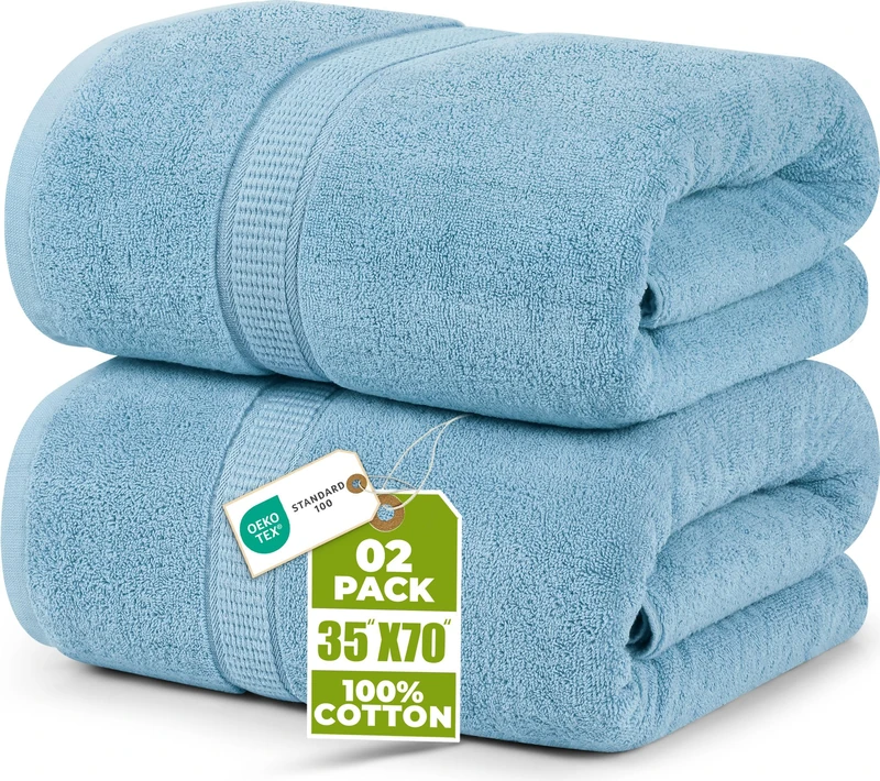 Utopia Towels - Premium Jumbo Bath Sheet (90 x 180 cm, 2 Pack) - 100% Ring Spun Cotton Highly Absorbent and Quick Dry Extra Large Bath Sheet - Super Soft Hotel Quality Towel (Sky Blue)