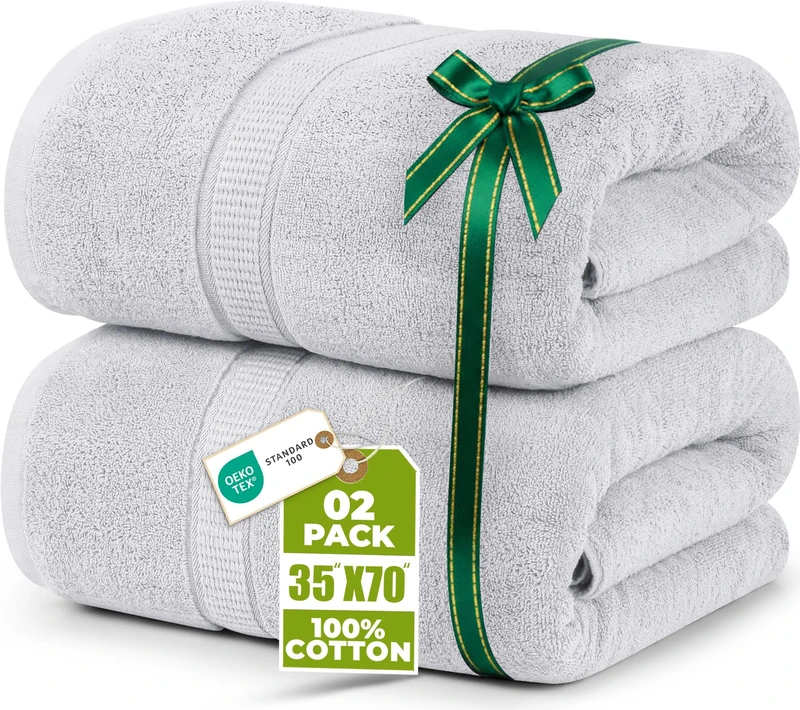 Utopia Towels - Premium Jumbo Bath Sheet (90 x 180 cm, 2 Pack) - 100% Ring Spun Cotton Highly Absorbent and Quick Dry Extra Large Bath Sheet - Super Soft Hotel Quality Towel (Silver)
