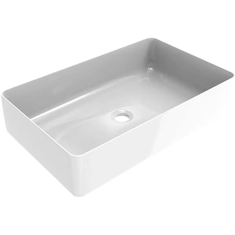 ERCOS Rectangular Ceramic Countertop Washbasin, Bathroom Sink, Glossy White, Without Overflow, Dimensions 580 x 360 mm