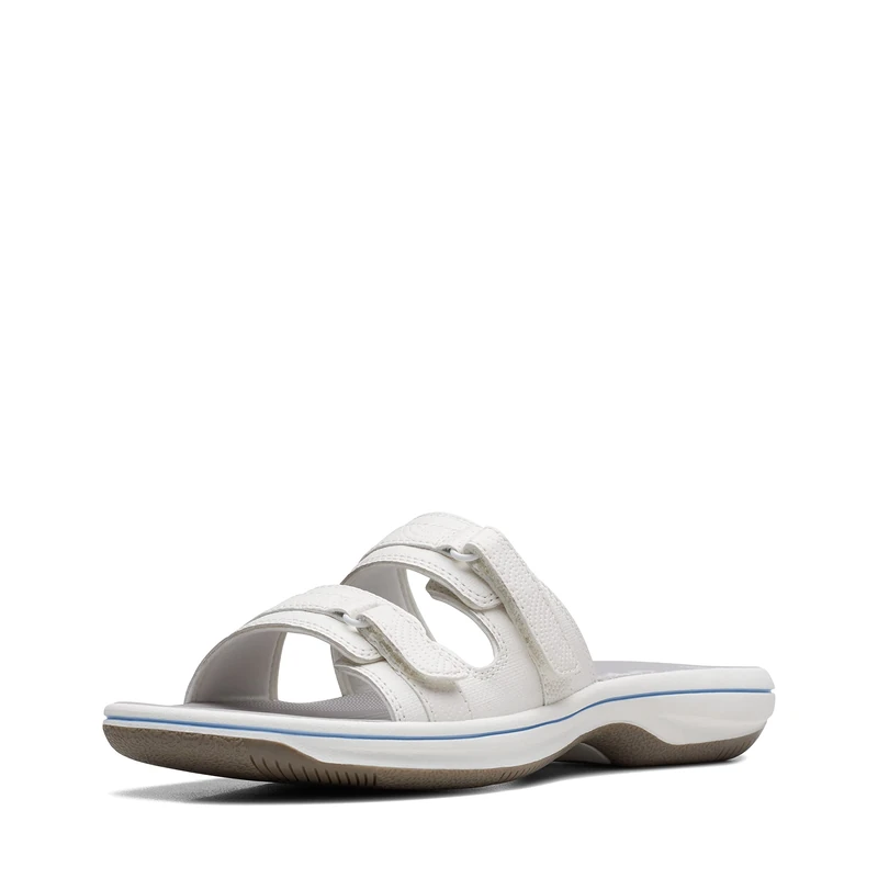 Clarks Women's Breeze Piper Slide Sandal, White Synthetic, 8 UK