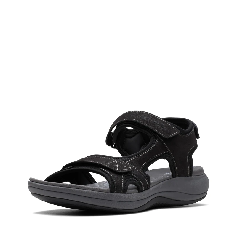 Clarks Women's Mira Bay Flat Sandal, Black Textile, 4 UK