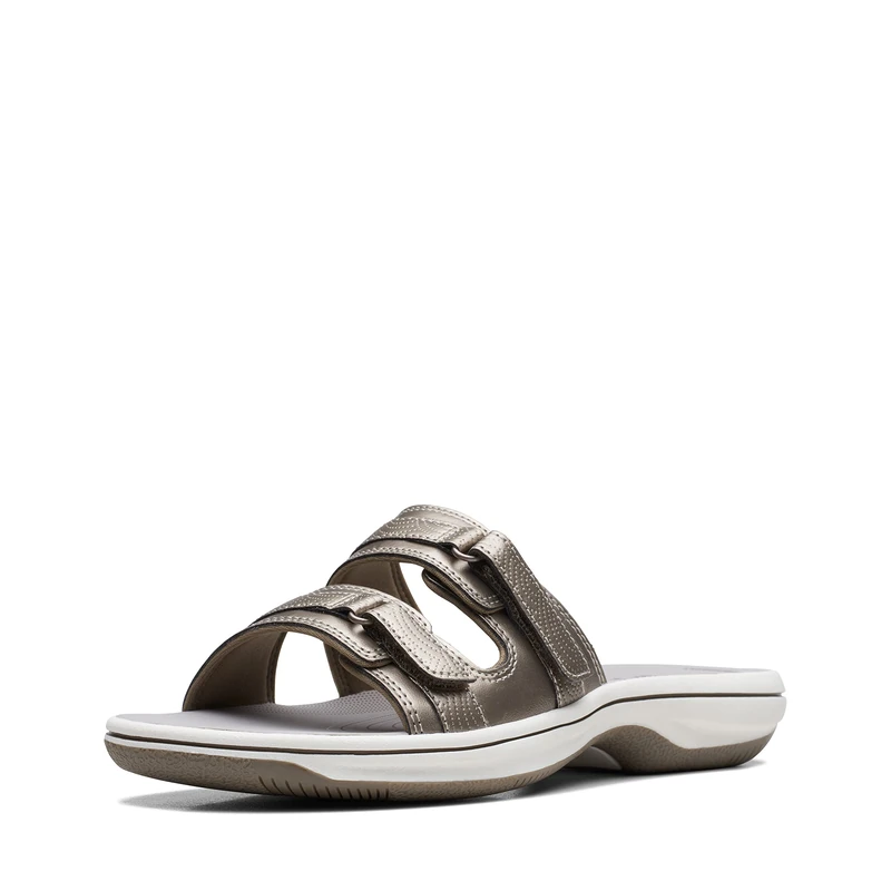 Clarks Women's Breeze Piper Slide Sandal, Pewter, 8.5 UK