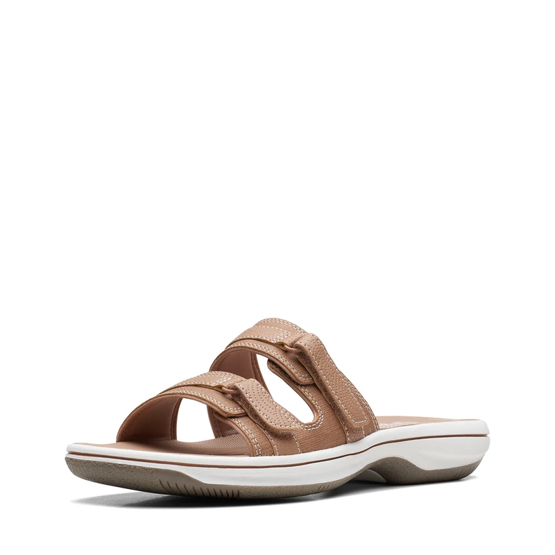 Clarks Women's Breeze Piper Slide Sandal, Warm Beige Synthetic, 4.5 UK