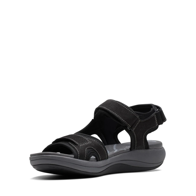 Clarks Women's Mira Bay Flat Sandal, Black Textile, 4.5 UK