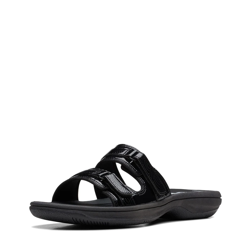 Clarks Women's Breeze Piper Slide Sandals, Black lacquer, synthetic