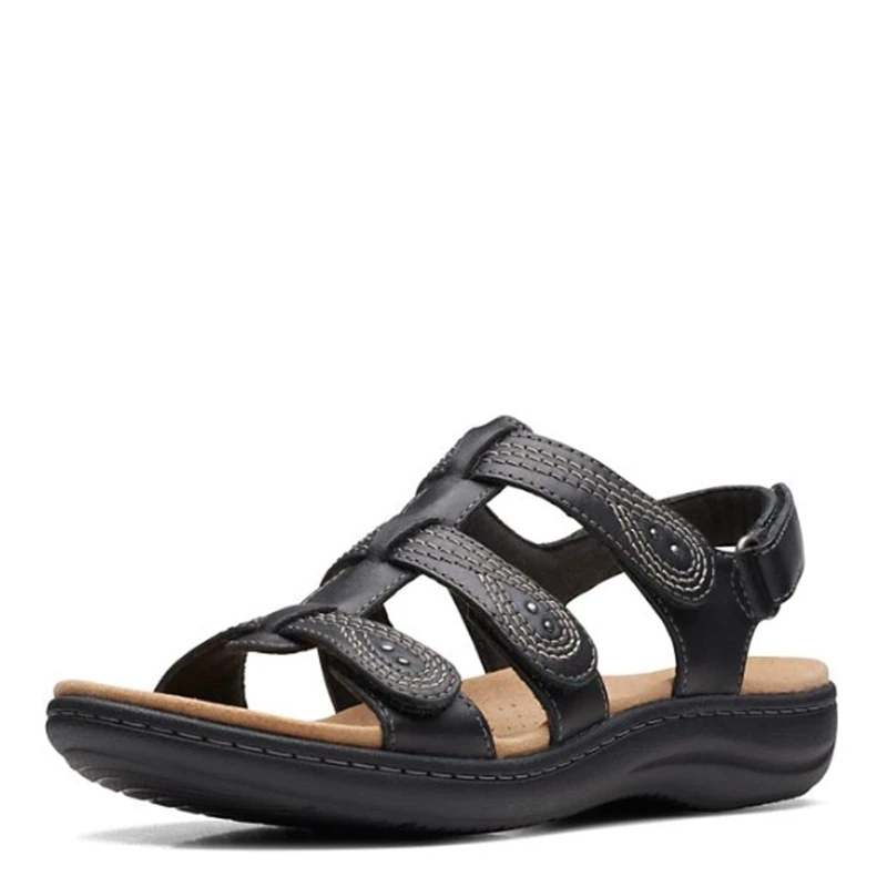 Clarks Women's Laurieann Vine Flat Sandal, Black Leather, 9 UK