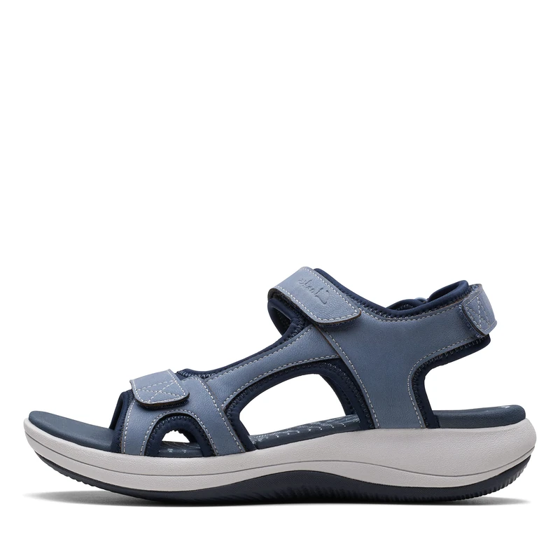 Clarks Women's Mira Bay Flat Sandal, Denim Blue Textile, 5 UK