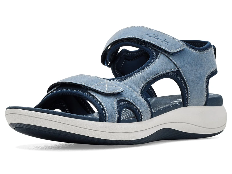 Clarks Women's Mira Bay Flat Sandal, Denim Blue Textile, 4.5 UK