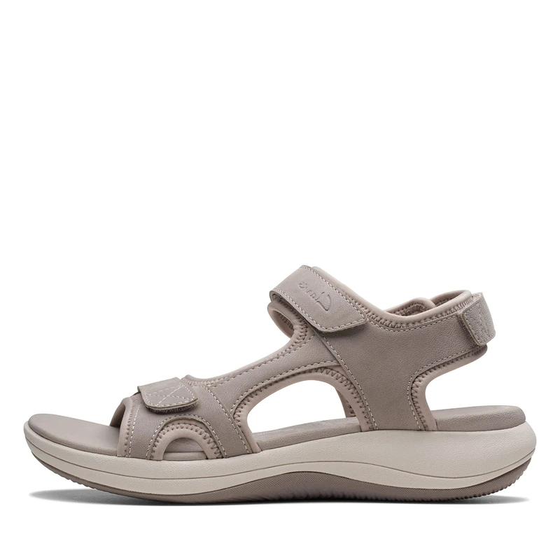 Clarks Women's Mira Bay Flat Sandal, Stone Textile, 9 UK