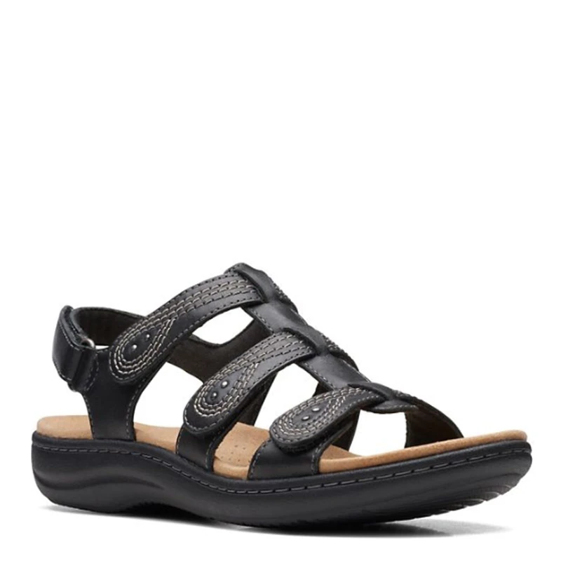 Clarks Women's Laurieann Vine Flat Sandal, Black Leather, 5.5 UK