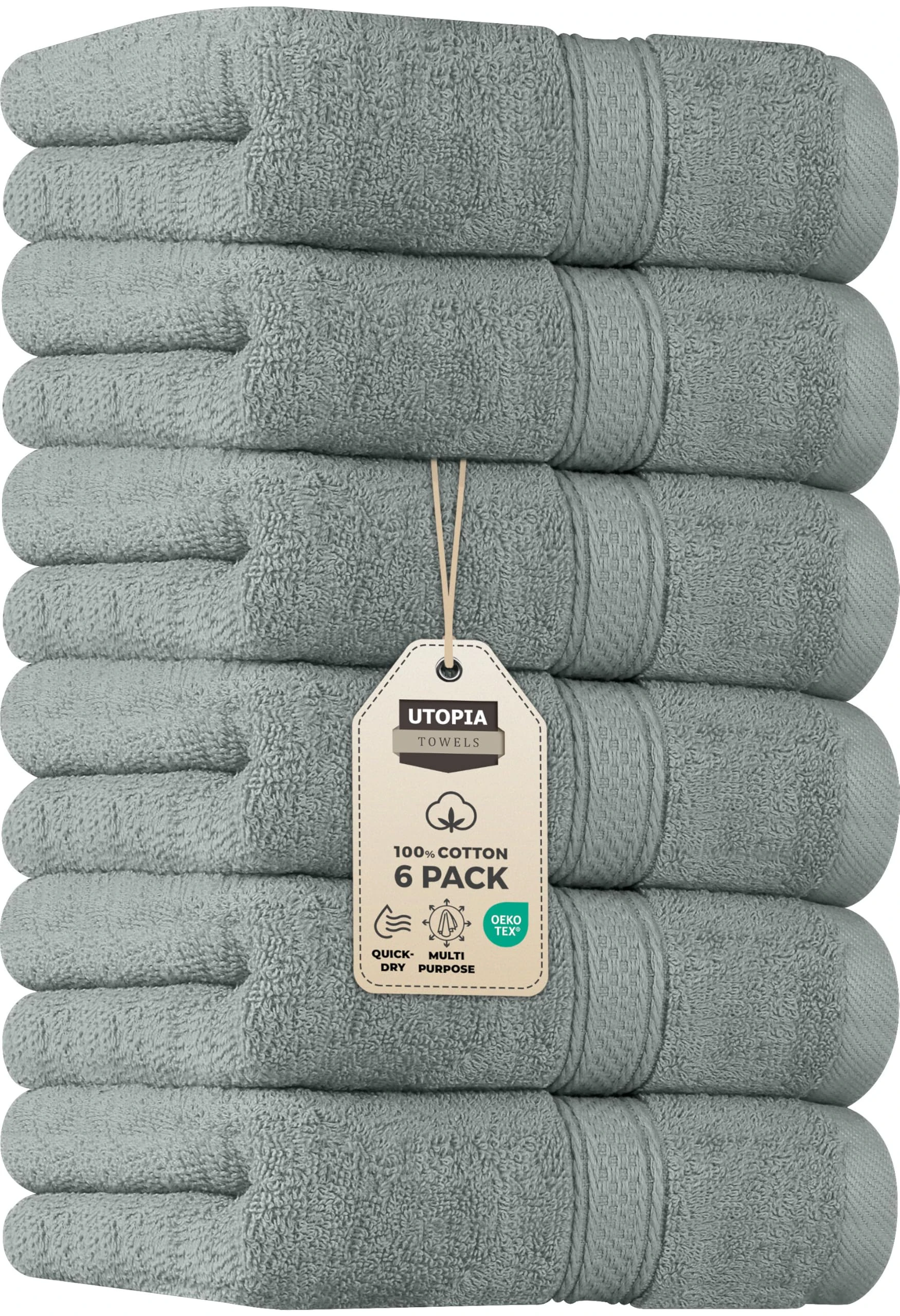 Utopia Towels - Premium Hand Towels - 100% Combed Ring Spun Cotton, Ultra Soft and Highly Absorbent, Extra Large Thick 41 x 71 cm, Hotel & Spa Quality (6-Pack) (Cool Grey)