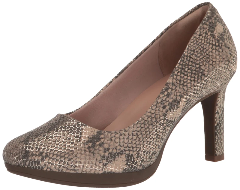 Clarks Womens Ambyr Joy Pump, Beige Metallic Textile, 3.5 UK