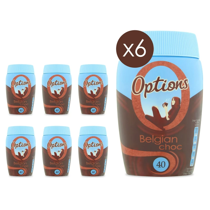 Options Belgian Chocolate Instant Hot Chocolate Powder 395g (6 Pack) – Perfect Low Calorie Treat