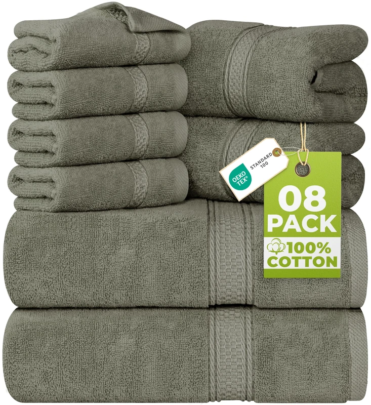 Utopia Towels 8 Piece Towel Set - 2 Bath Towels, 2 Hand Towels and 4 Washcloths Cotton Hotel Quality Super Soft and Highly Absorbent (Dusty Olive)