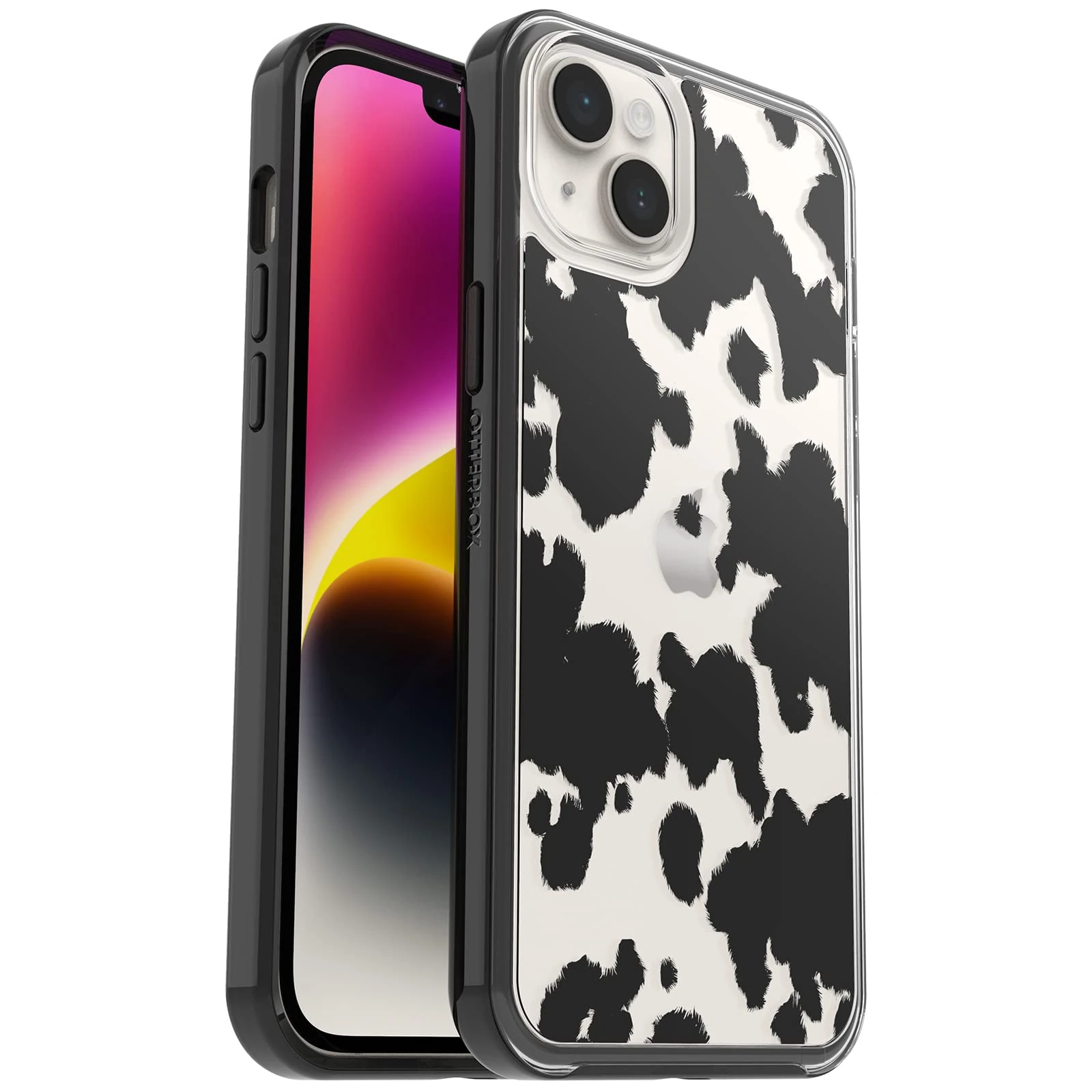 OtterBox Symmetry Clear Case for iPhone 14 Plus, Shockproof, Drop proof, Protective Thin Case, 3x Tested to Military Standard, Antimicrobial Protection, Cow Print