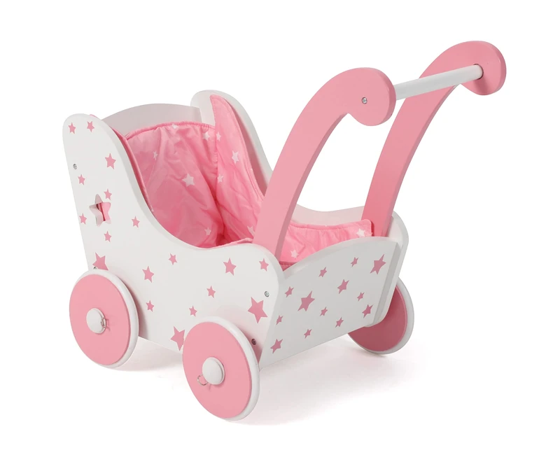 Bayer Chic 2000 - Wooden doll's pram for dolls up to a size of 54 cm, stars pink