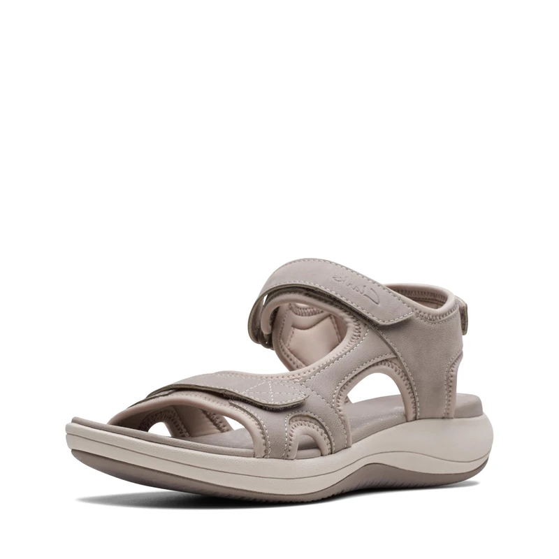 Clarks Women's Mira Bay Flat Sandal, Stone Textile, 12