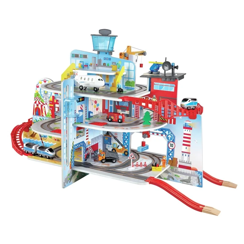 Hape Grand City Train Set, 5-Layer Playset for Kids 3Y+, Creative Storytelling & Role Play Toy
