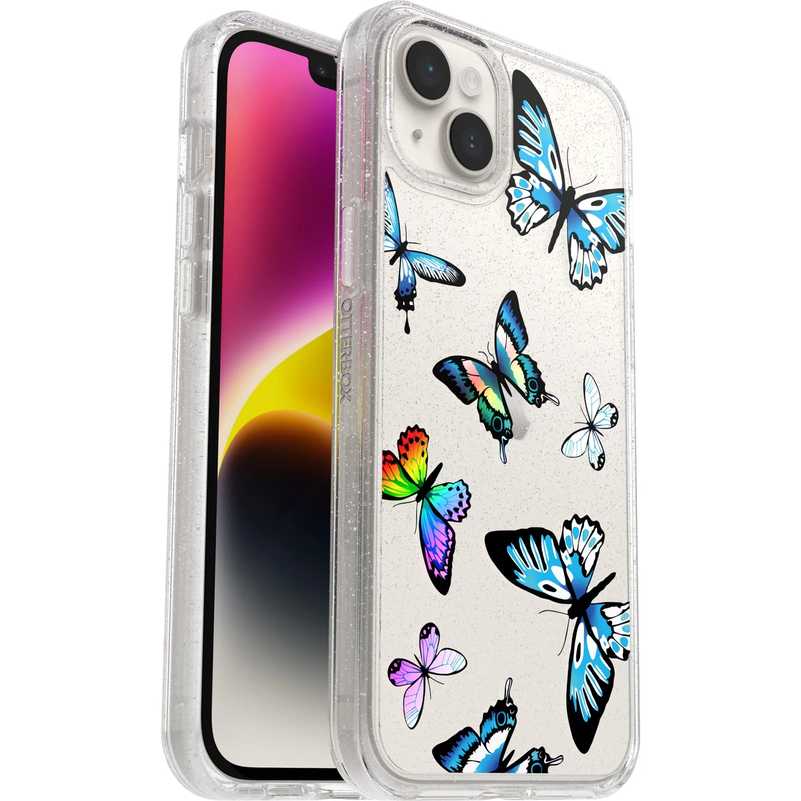 OtterBox Symmetry Clear Case for iPhone 14 Plus, Shockproof, Drop proof, Protective Thin Case, 3x Tested to Military Standard, Antimicrobial Protection, Butterfly