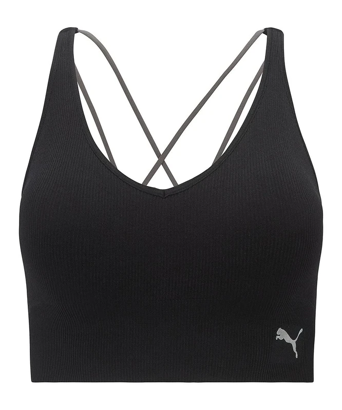 PUMA Women's Seamless Sports Bra, Black Grey/Mirrored Logo, Medium