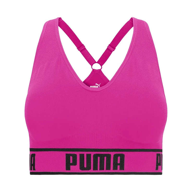 PUMA Women's Seamless Sports Bra, Dark Pink, Medium, Dark Pink, M