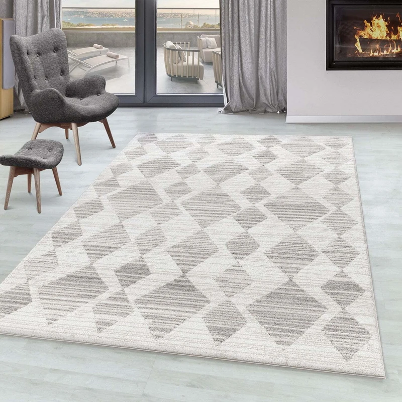 Giantore Short Pile Rug, Flat Pile Rug, Bedroom, Patterned Berber Look