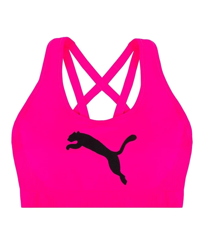 PUMA Women's Seamless Sports Bra, Bright Pink, Medium, Bright Pink, M