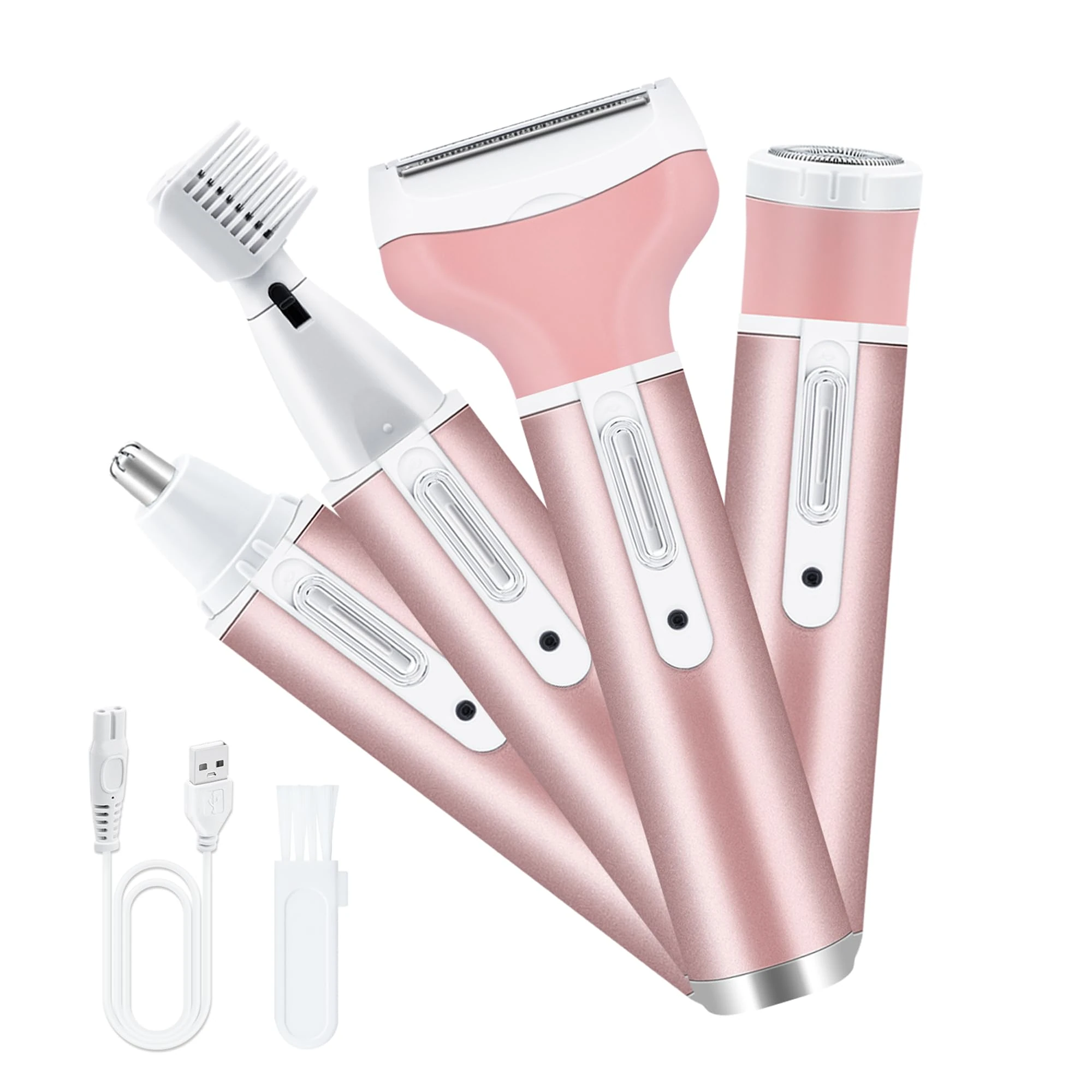 Mcbazel Cordless Electric Lady Shaver, Facial Epilators for Woman, 4 in 1 USB Rechargeable Hair Remover for Face & Body Hair Removal,Eyebrow Trimmer,Armpit, Bikini and Leg - Pink