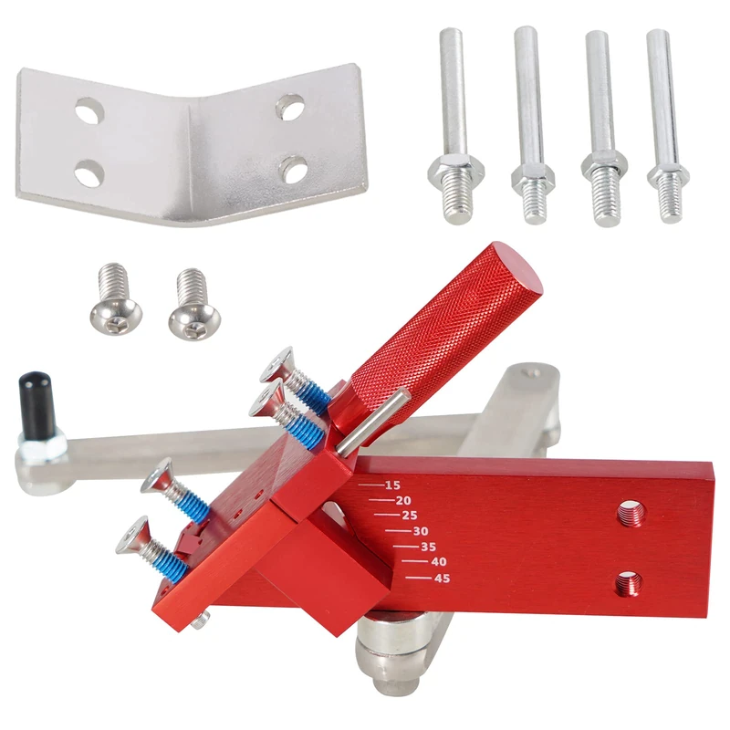RACTOP Adjustable 15°- 45°Lawn Mower Blade Sharpener - Ergonomic Home & Commercial Sharpening Balancer Bracket Tool Kit for Professional Lawnmower Blades - Red