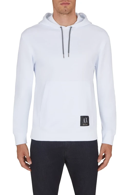 Armani Exchange Men's Cotton French Terry Basic Hooded Sweatshirt, White, Medium, White, M