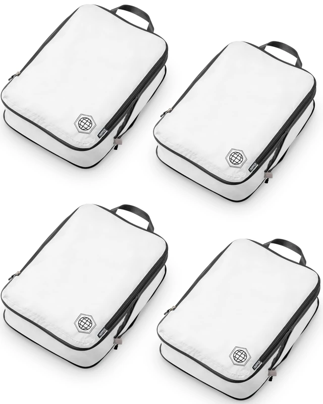 Extra Large Compression Packing Cube Luggage Organizers 4 Piece Set-Ultralight, Expandable/Compression Bags for Clothes by TRIPPED Travel Gear (White 4 Piece)
