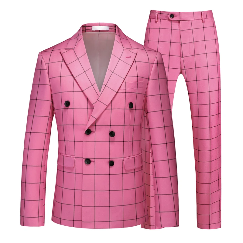 MOGU Mens 2 Piece Double Breasted Suit Slim Fit Tuxedo Blazer and Pants for Wedding Prom Homecoming, Hot Pink, 36