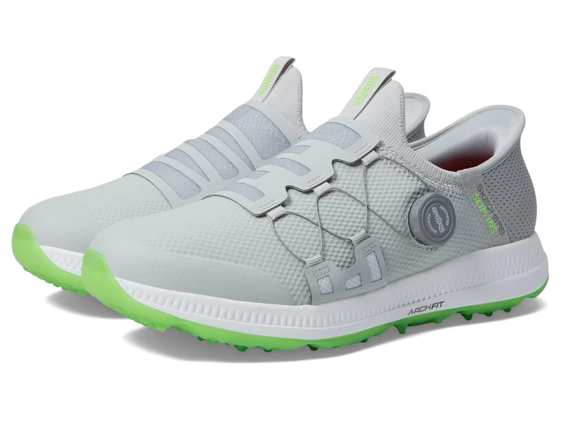 Skechers Men's Go Elite 5 Arch Fit Waterproof Slip in Golf Shoe Sneaker, Gray/Lime Spikeless, 6.5 UK Wide - Image 1