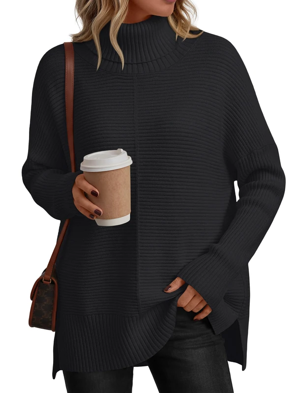 LILLUSORY Women's Oversized Turtleneck Sweater - Batwing Sleeve