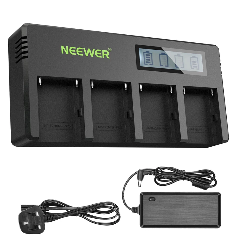 NEEWER 4-Channel NP-F Battery Charger with LCD Screen & Power Adapter, Compatible with Sony NP-F550 F570 F750 F770 F930 F950 F960 F970 FM50 FM500H QM71 QM91 QM71D QM91D Camcorder Li-ion Batteries