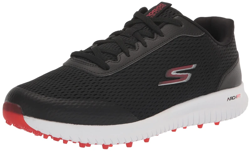 Skechers Men's Elite 5 Range Relaxed Fit Waterproof Spikeless Golf Shoe Sneaker, Black Red, 7 UK