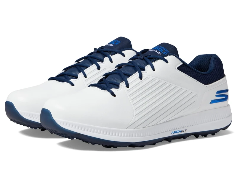 Skechers Mens Shoe-GO Golf Elite 5 GF Sneaker, White Synthetic/Navy Trim, 7.5 UK