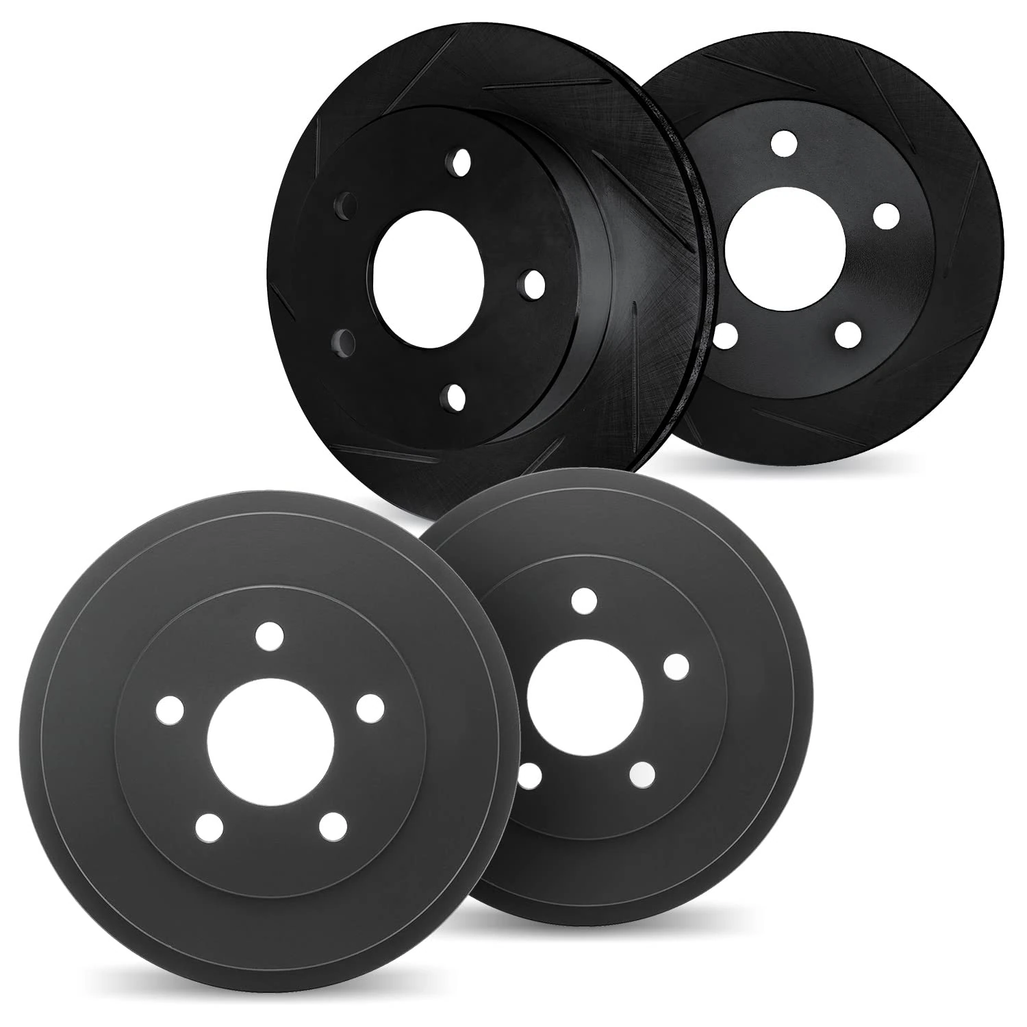 Dynamic Friction Company Front and Rear Brake Rotors Slotted Black Includes Brake Drums - 3004-80002