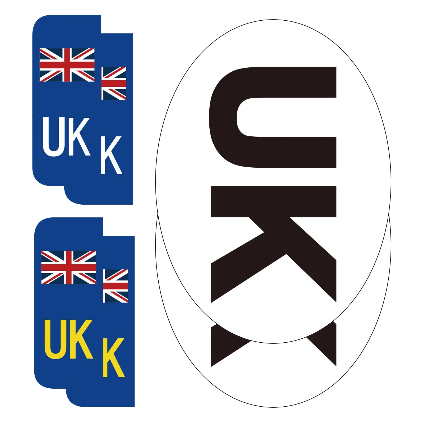 BEEWAY UK Car Stickers for Europe - 2x UK Oval + 4x Number Plate Stickers - Gloss Laminated, Self-adhesive Vinyl Sticker for Cars, Vans, Trucks Driving in European after Brexit GB