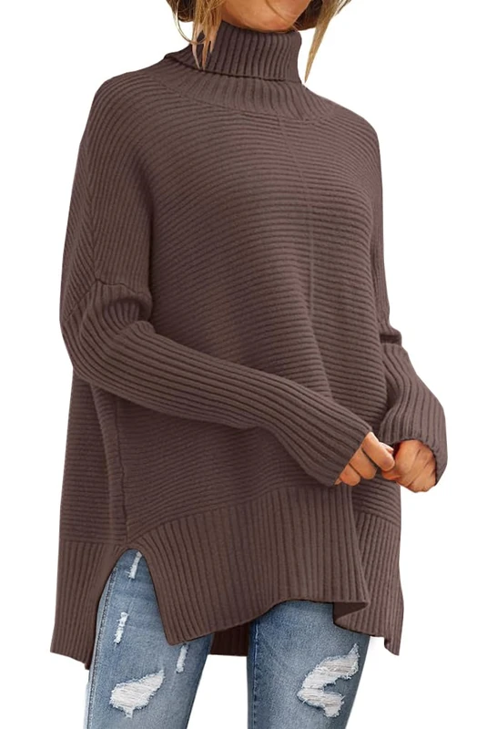 EFAN Women's Turtleneck Oversized Sweaters Fall Outfits Clothes Trendy Fashion Long Pullover Knit Winter Tunic 2025, Nutmeg, L - Image 1