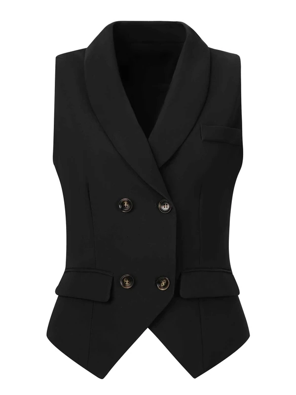 Allegra K Women's Christmas Suit Vest Double Breasted Business Lapel Dressy Waistcoat Vest X-Large Black