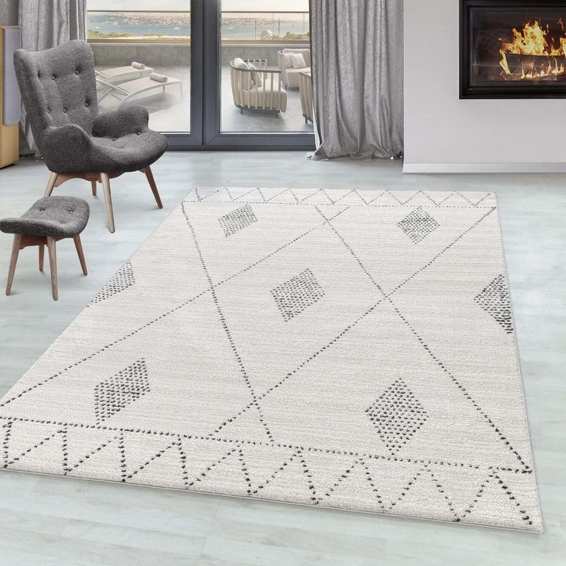 Giantore Flat Pile Rug Diamond Pattern Berber Look Bedroom Short Pile Rug