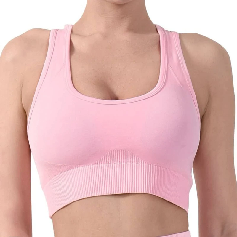 CLDFHX Women Sports Bra High/Mid Impact Support Comfy Seamless Racerback Sports Bras Padded for Fitness Yoga Workout, Pink, 3XL