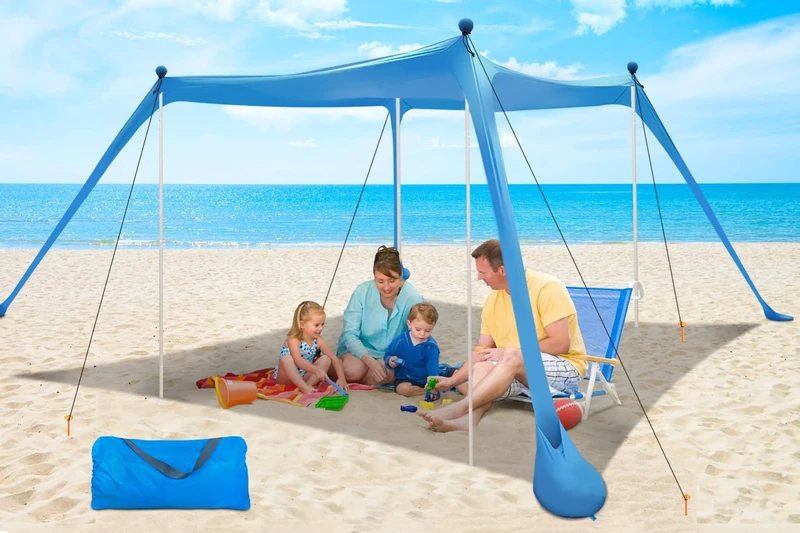 Beach Canopy YENGIAM Beach Tent Pop Up Shade Portable Sun Shelter Extra Windproof Rope Stable Sun Protection with Carry Bag Easy Set Up for Family Outdoor Camping Fishing Backyard Picnics