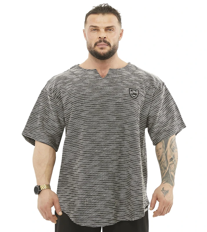 BGSM Men's Oversize T-Shirt, Bodybuilding, Lifting Cardio Rag Top Thick Fabric Textured Active T-Shirt, Black, 3323-XXL